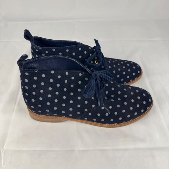 Boden Polka Dot Suede Desert‎ Boots Women’s Size 8 Navy Blue Lace Up Ankle Shoes - Picture 7 of 16